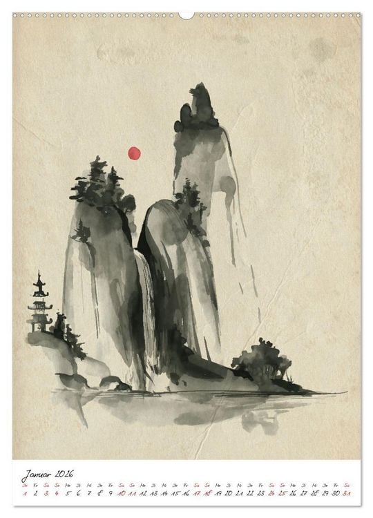 Produktbild: Sumi-e Kunst im japanischen Stil (Wandkalender 2026 DIN A2 hoch), CALVENDO Monatskalender