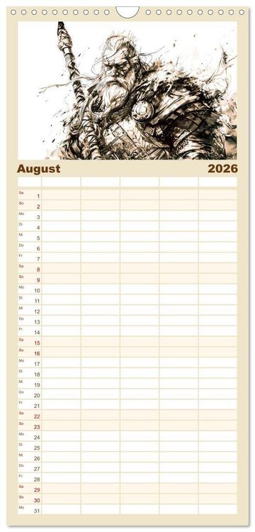 Produktbild: Familienplaner 2026 - G&ouml;tter der Wikinger - Skizzen zur Welt der Nordischen Mythologie mit 5 Spalten (Wandkalender, 21 x 45 cm) CALVENDO