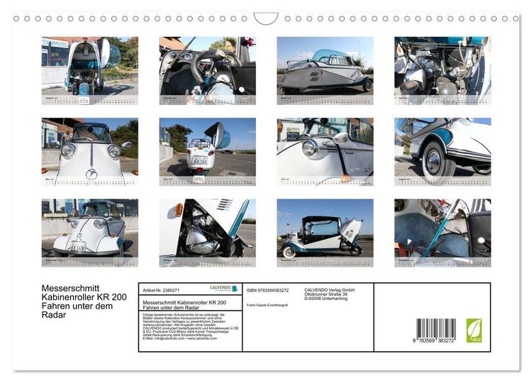 Produktbild: Messerschmitt Kabinenroller KR 200 Fahren unter dem Radar (Wandkalender 2027 DIN A3 quer), CALVENDO Monatskalender