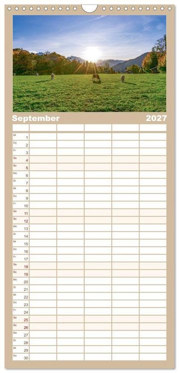 Produktbild: Familienplaner 2027 - Wanderparadies Bayerische Alpen mit 5 Spalten (Wandkalender, 21 x 45 cm) CALVENDO