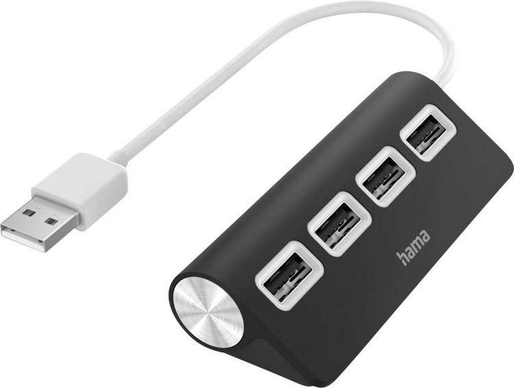 Produktbild: hama 00200119 USB-Hub, 4 Ports, USB 2.0, 480 Mbit/s, Schwarz