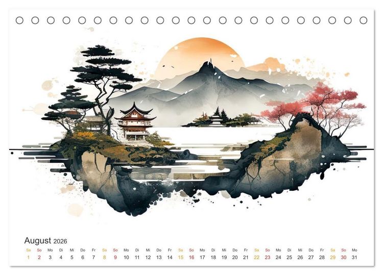 Produktbild: Japan - Aquarell Kunst und Tradition (Tischkalender 2026 DIN A5 quer), CALVENDO Monatskalender
