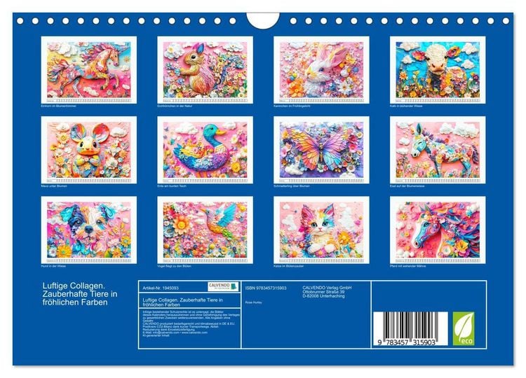 Produktbild: Luftige Collagen. Zauberhafte Tiere in fr&ouml;hlichen Farben (Wandkalender 2026 DIN A4 quer), CALVENDO Monatskalender