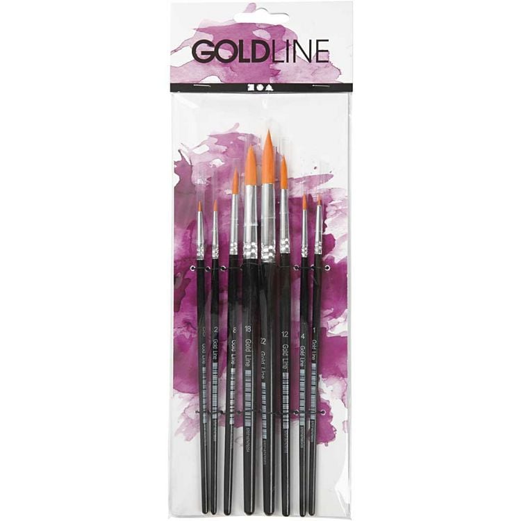 Produktbild: Creativ Company Gold Line Pinsel, Nr. 0+1+2+4+8+12+18+22, L 16,5-21 cm, B 1-8 mm, rund, 8 Stk