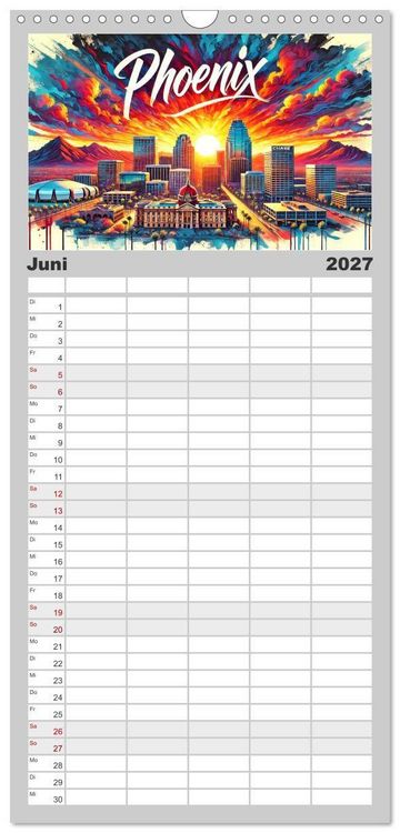 Produktbild: Familienplaner 2027 - Stadtansichten der USA in Tusche mit 5 Spalten (Wandkalender, 21 x 45 cm) CALVENDO