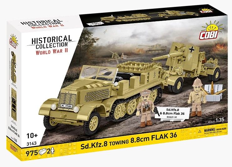 Produktbild: COBI Historical Collection 3143 - Sd.Kfz.8 Towing 8.8 cm Flak 36, WWII, Bausatz 1:35, 975/2 Klemmbausteine