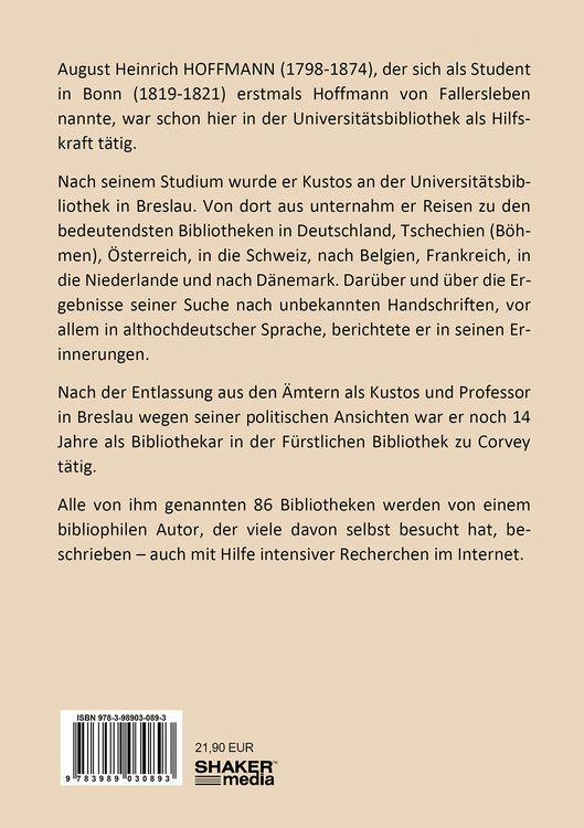 Produktbild: Mit Hoffmann von Fallersleben in historischen Bibliotheken Europas