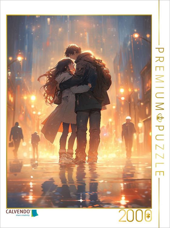 Produktbild: CALVENDO Puzzle Manga - Liebesp&auml;rchen im Regen in der Stadt | 2000 Teile Lege-Gr&ouml;&szlig;e 90x67cm Foto-Puzzle f&uuml;r gl&uuml;ckliche Stunden