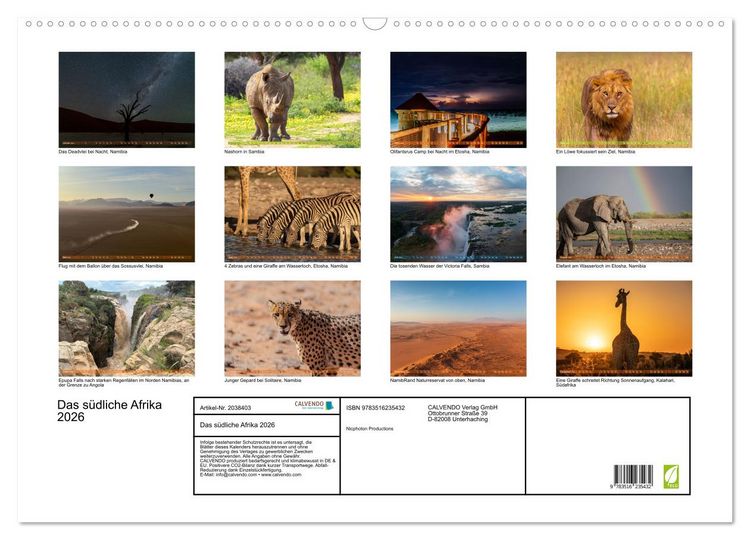 Produktbild: Das s&uuml;dliche Afrika 2026 (Wandkalender 2026 DIN A2 quer), CALVENDO Monatskalender
