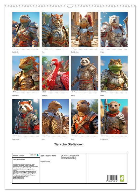 Produktbild: Tierische Gladiatoren (Wandkalender 2026 DIN A2 hoch), CALVENDO Monatskalender