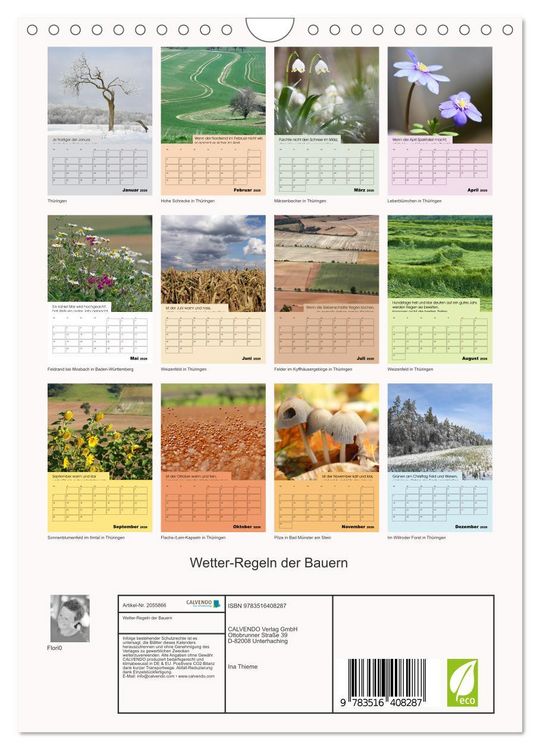 Produktbild: Wetter-Regeln der Bauern (Wandkalender 2026 DIN A4 hoch), CALVENDO Monatskalender