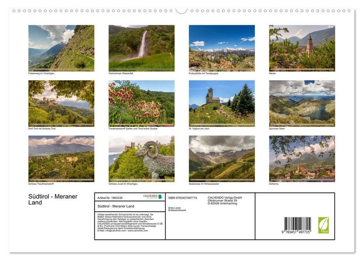 Produktbild: S&uuml;dtirol - Meraner Land (hochwertiger Premium Wandkalender 2026 DIN A2 quer), Kunstdruck in Hochglanz