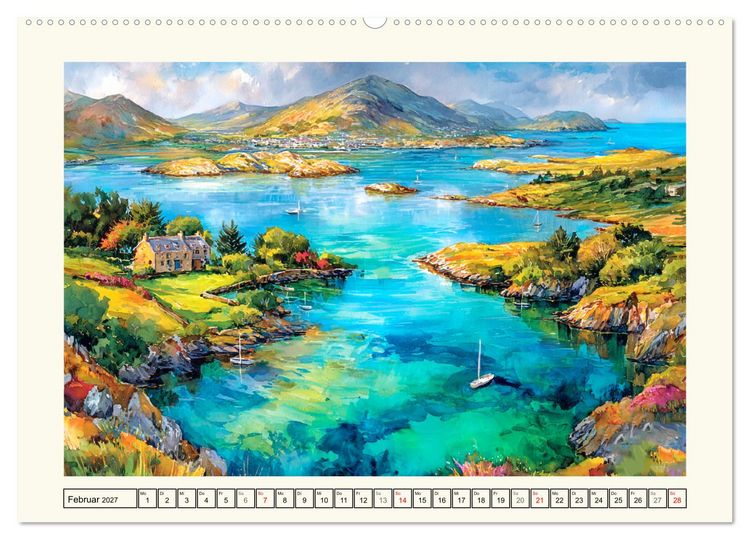 Produktbild: Irland. K&uuml;nstlerische Aquarelle zwischen K&uuml;ste und Hochland (hochwertiger Premium Wandkalender 2027 DIN A2 quer), Kunstdruck in Hochglanz