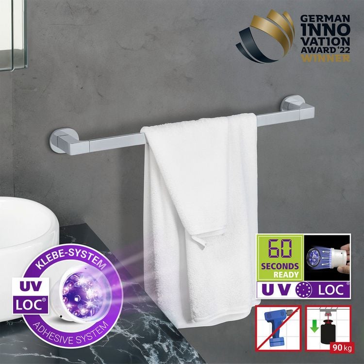 Produktbild: UV-Loc&reg; Badetuchstange Uno Mod. Maribor 60 cm, Befestigen ohne Bohren mit innovativem Klebesystem