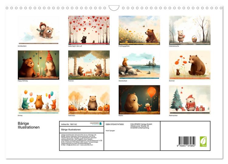 Produktbild: B&auml;rige Illustrationen (Wandkalender 2026 DIN A3 quer), CALVENDO Monatskalender