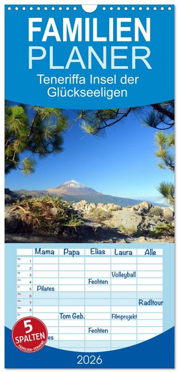 Produktbild: Familienplaner 2026 - Teneriffa Insel der Gl&uuml;ckseeligen mit 5 Spalten (Wandkalender, 21 x 45 cm) CALVENDO