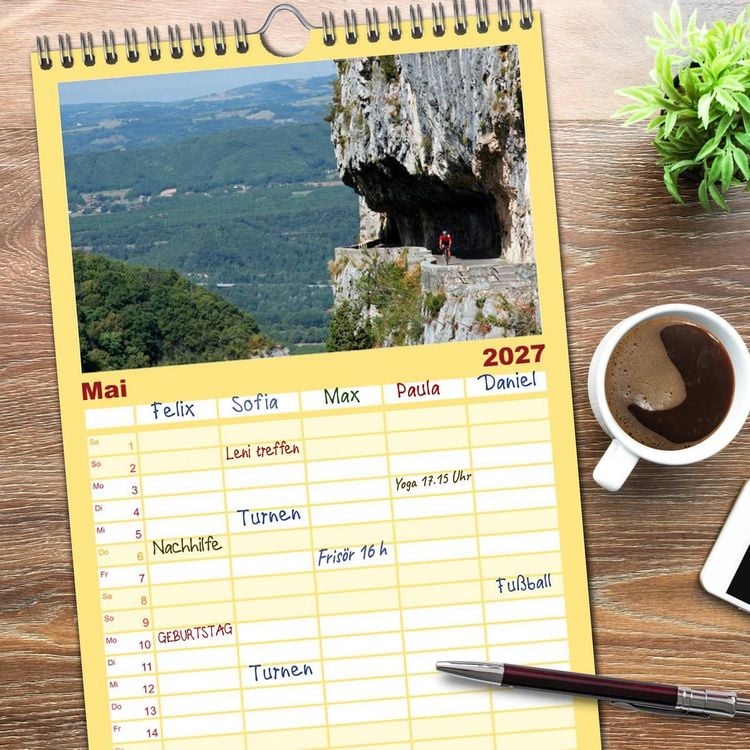 Produktbild: Familienplaner 2027 - Alpenp&auml;sse auf dem Rennrad Vol. 1 mit 5 Spalten (Wandkalender, 21 x 45 cm) CALVENDO