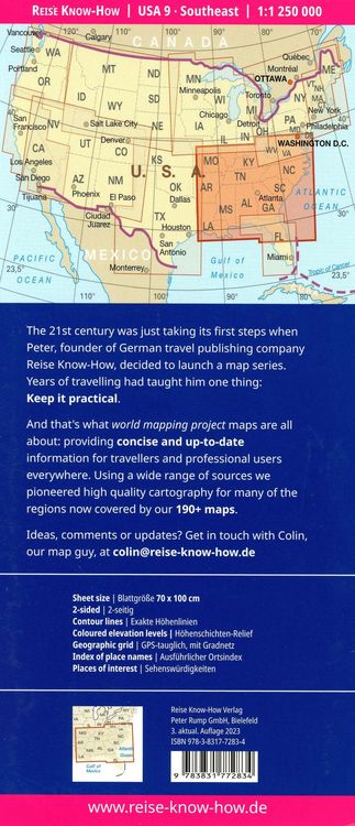 Produktbild: Reise Know-How Landkarte USA 09, S&uuml;dost (1:1.250.000)