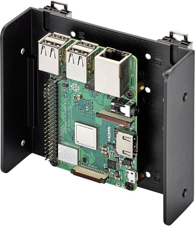 Produktbild: Renkforce DIN-Rail-Halterung Passend f&uuml;r (Entwicklungskits): Raspberry Pi&reg;, Arduino, Banana Pi zur Hutschienenmontage Schwarz