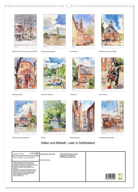 Produktbild: Hafen und Altstadt - Leer in Ostfriesland (Wandkalender 2027 DIN A2 hoch), CALVENDO Monatskalender