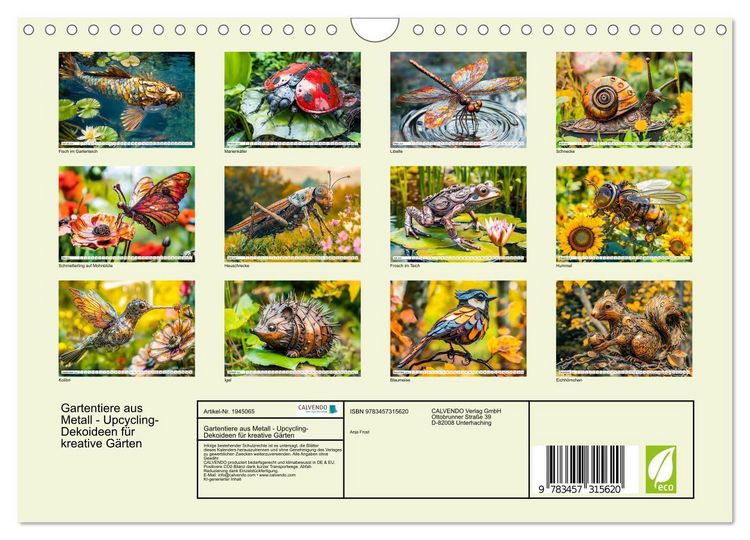 Produktbild: Gartentiere aus Metall - Upcycling-Dekoideen f&uuml;r kreative G&auml;rten (Wandkalender 2026 DIN A4 quer), CALVENDO Monatskalender