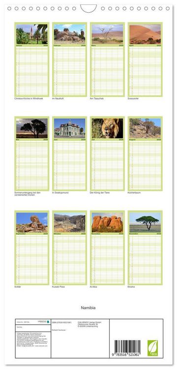 Produktbild: Familienplaner 2026 - Namibia mit 5 Spalten (Wandkalender, 21 x 45 cm) CALVENDO