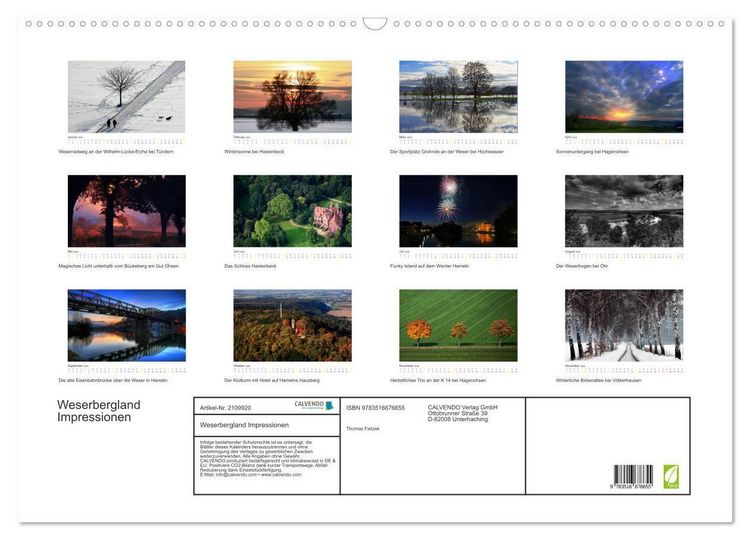 Produktbild: Weserbergland Impressionen (Wandkalender 2026 DIN A2 quer), CALVENDO Monatskalender