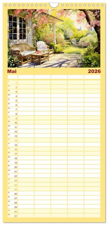 Produktbild: Familienplaner 2026 - Lauschige Gartenecken mit 5 Spalten (Wandkalender, 21 x 45 cm) CALVENDO