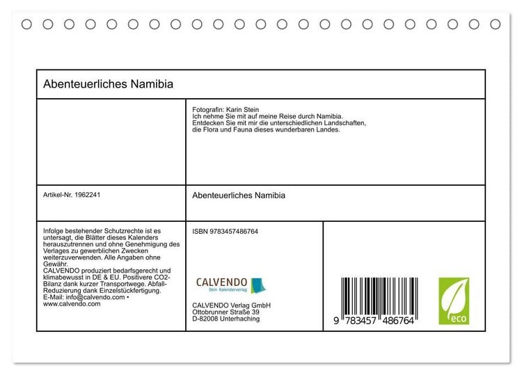 Produktbild: Abenteuerliches Namibia (Tischkalender 2026 DIN A5 quer), CALVENDO Monatskalender