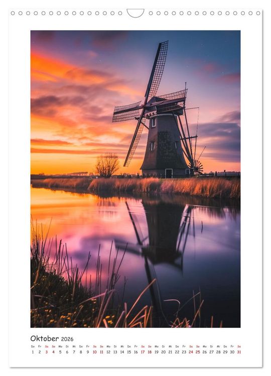 Produktbild: Windm&uuml;hlen - Zauberhaft mit einer KI in Szene gesetzt (Wandkalender 2026 DIN A3 hoch), CALVENDO Monatskalender