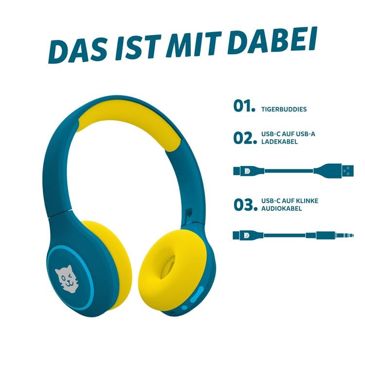 Produktbild: tigerbuddies Bluetooth Kinderkopfh&ouml;rer Royal Sun ( dunkelblau / gelb )