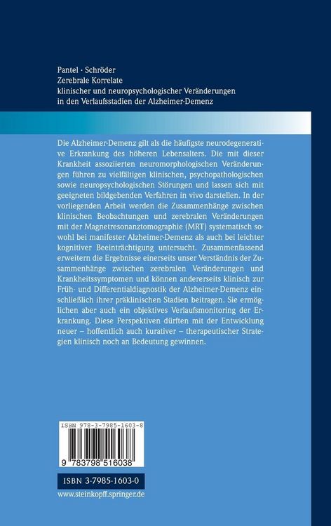 Produktbild: Zerebrale Korrelate klinischer und neuropsychologischer Ver&auml;nderungen in den Verlaufsstadien der Alzheimer-Demenz