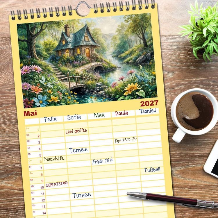 Produktbild: Familienplaner 2027 - Zauberhafte Feenh&auml;user - Wunderwelt der magischen Orte voller Fantasie mit 5 Spalten (Wandkalender, 21 x 45 cm) CALVENDO