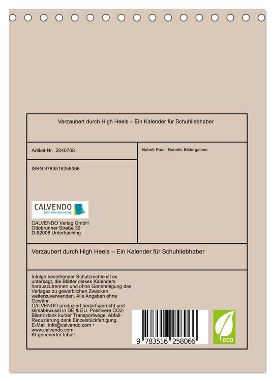 Produktbild: Verzaubert durch High Heels &ndash; Ein Kalender f&uuml;r Schuhliebhaber (Tischkalender 2026 DIN A5 hoch), CALVENDO Monatskalender