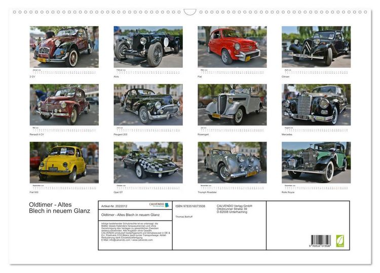 Produktbild: Oldtimer - Altes Blech in neuem Glanz (Wandkalender 2026 DIN A2 quer), CALVENDO Monatskalender