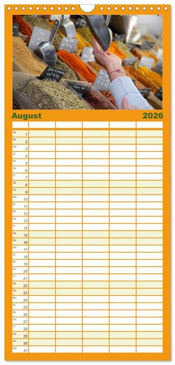Produktbild: Familienplaner 2026 - Markttag in Frankreich mit 5 Spalten (Wandkalender, 21 x 45 cm) CALVENDO