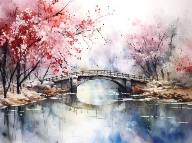 Produktbild: CALVENDO Puzzle Br&uuml;cke unter bl&uuml;henden B&auml;umen | 2000 Teile Lege-Gr&ouml;&szlig;e 90x67cm Foto-Puzzle f&uuml;r gl&uuml;ckliche Stunden