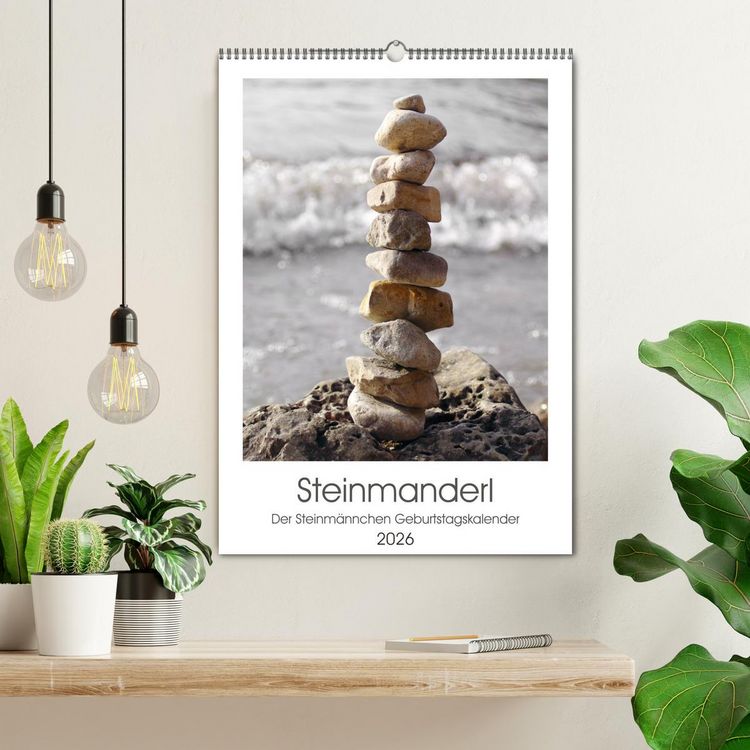Produktbild: Steinmanderl - Der Steinm&auml;nnchen Geburtstagskalender (Wandkalender 2026 DIN A2 hoch), CALVENDO Monatskalender