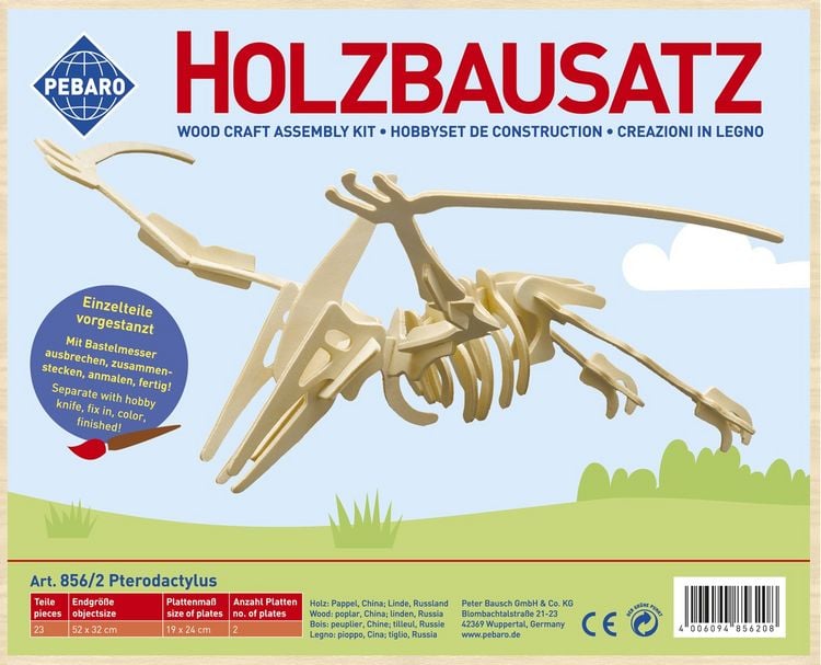 Produktbild: PEBARO 856/2 - Holzbausatz Dinosaurier Pterodactylus, 23 Teile, Holzkonstruktion zum Zusammenstecken