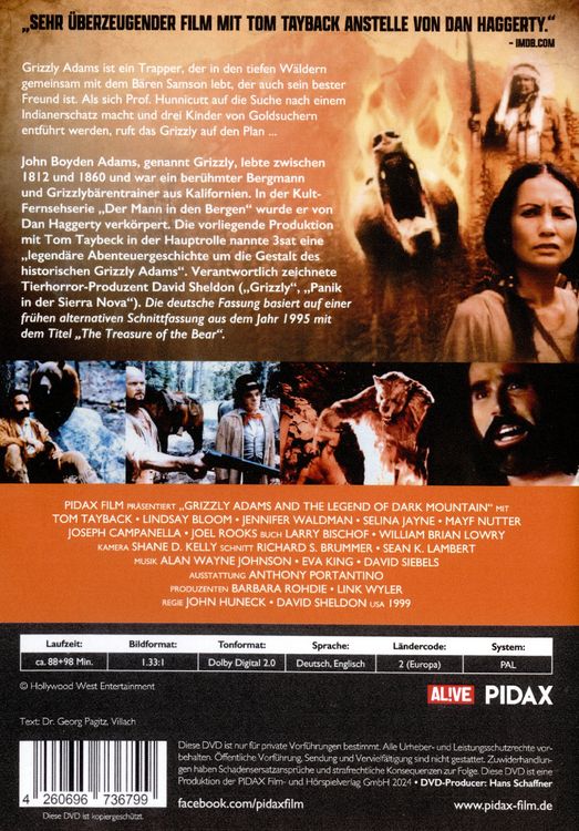 Produktbild: Grizzly Adams (... and the Legend of Dark Mountain) / Spannende Neuverfilmung von "Der Mann in den Bergen" (Pidax Western-Klassiker)