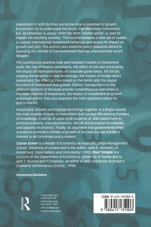 Produktbild: Investment, Growth and Employment