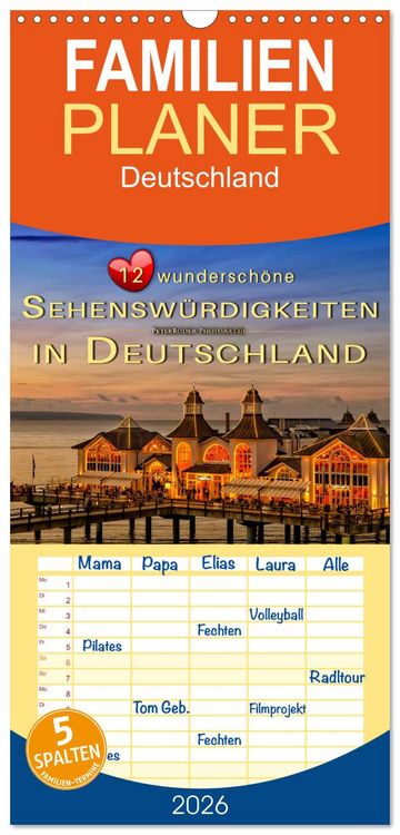 Produktbild: Familienplaner 2026 - 12 wundersch&ouml;ne Sehensw&uuml;rdigkeiten in Deutschland mit 5 Spalten (Wandkalender, 21 x 45 cm) CALVENDO