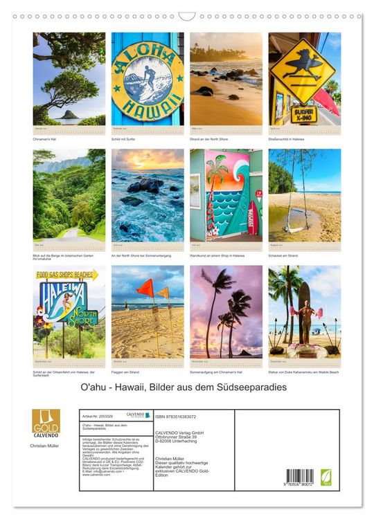 Produktbild: O'ahu - Hawaii, Bilder aus dem S&uuml;dseeparadies (Wandkalender 2026 DIN A2 hoch), CALVENDO Monatskalender