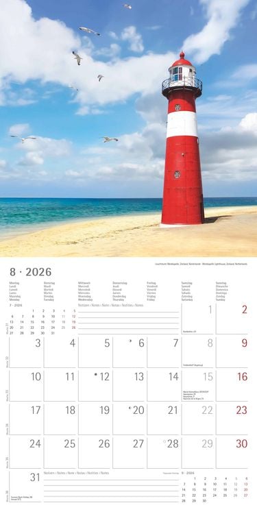 Produktbild: Leuchttürme 2026 - Broschürenkalender 30x30 cm (30x60 geöffnet) - Kalender mit Platz für Notizen - Wandkalender - Wandplaner - Leuchtturmkalender
