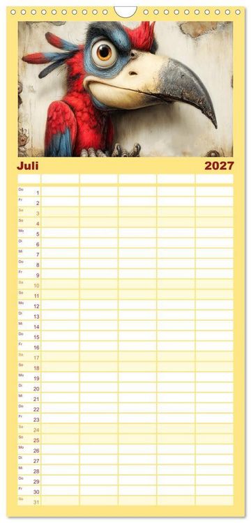 Produktbild: Familienplaner 2027 - Schr&auml;ge V&ouml;gel. Skurrile Portraits mit Charakter und Charme mit 5 Spalten (Wandkalender, 21 x 45 cm) CALVENDO
