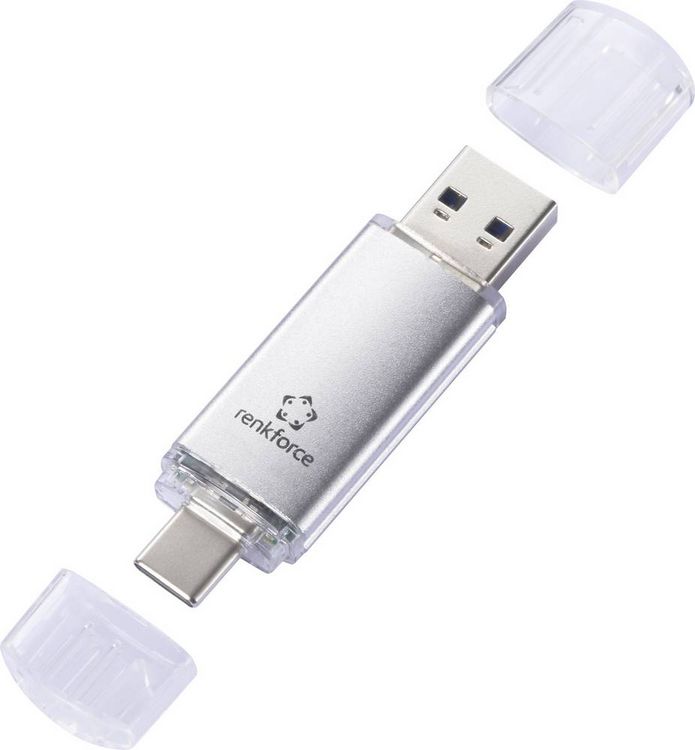 Produktbild: Renkforce RF-USBOS-220 USB-Stick 32GB Silber RF-6684362 USB-A, USB-C&reg;