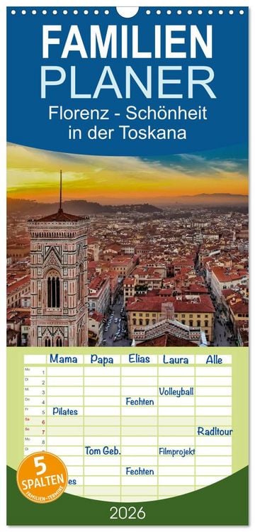Produktbild: Familienplaner 2026 - Florenz - Sch&ouml;nheit in der Toskana mit 5 Spalten (Wandkalender, 21 x 45 cm) CALVENDO