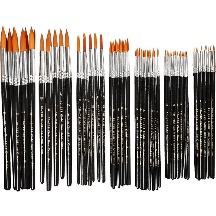 Produktbild: Creativ Company Gold Line Pinsel, Nr. 1+2+4+8+12+18+22, L 17-21 cm, B 1-7 mm, rund, 7x12 Stk