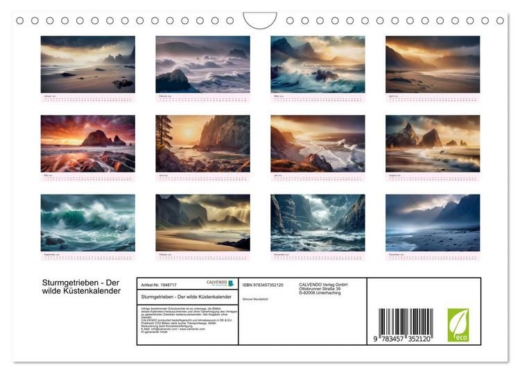 Produktbild: Sturmgetrieben - Der wilde K&uuml;stenkalender (Wandkalender 2026 DIN A4 quer), CALVENDO Monatskalender