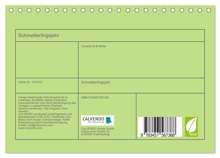 Produktbild: Schmetterlingsjahr (Tischkalender 2026 DIN A5 quer), CALVENDO Monatskalender